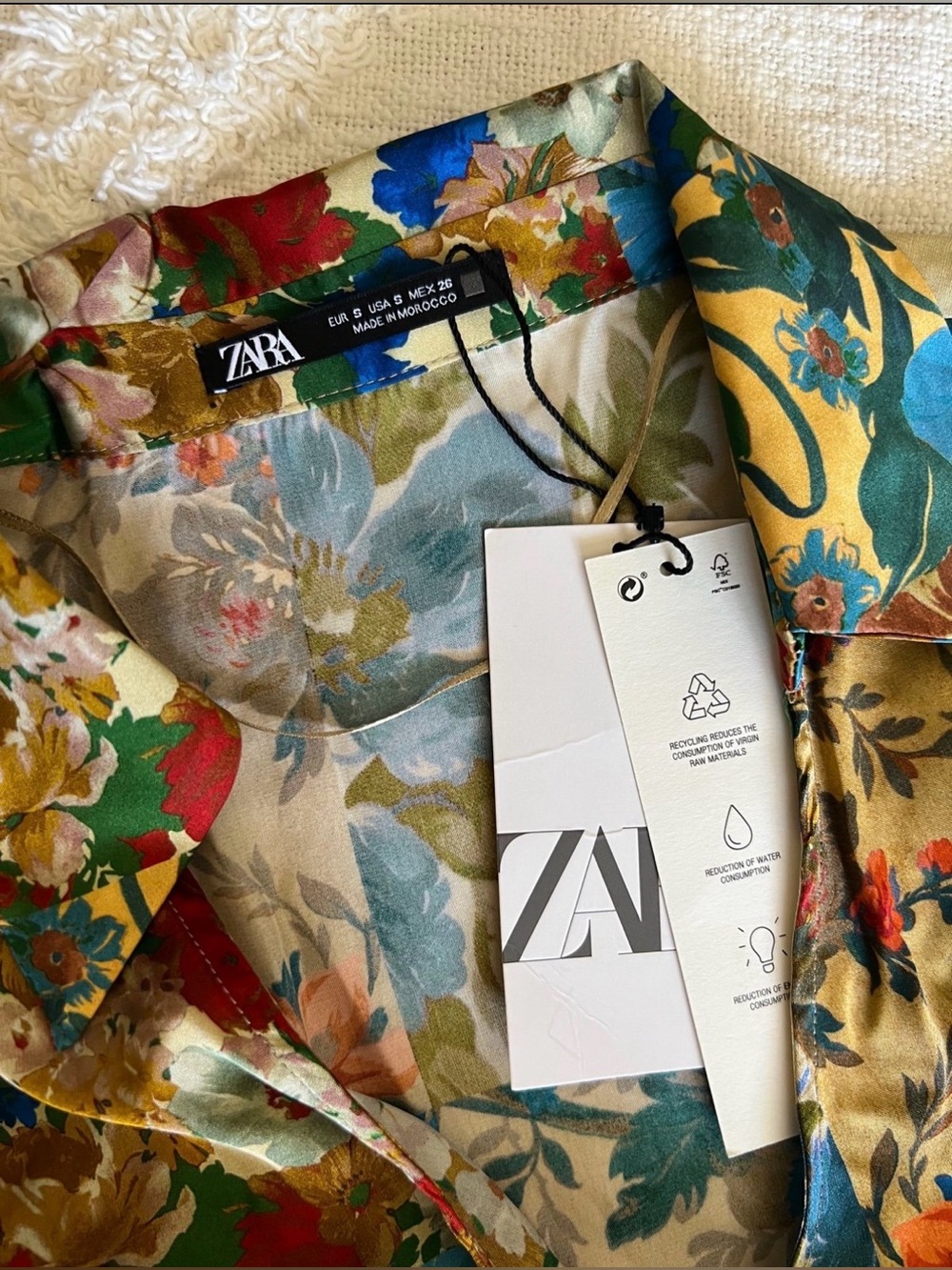 Zara Green Multi Floral Satin Wrap Dress - Picture 5 of 7
